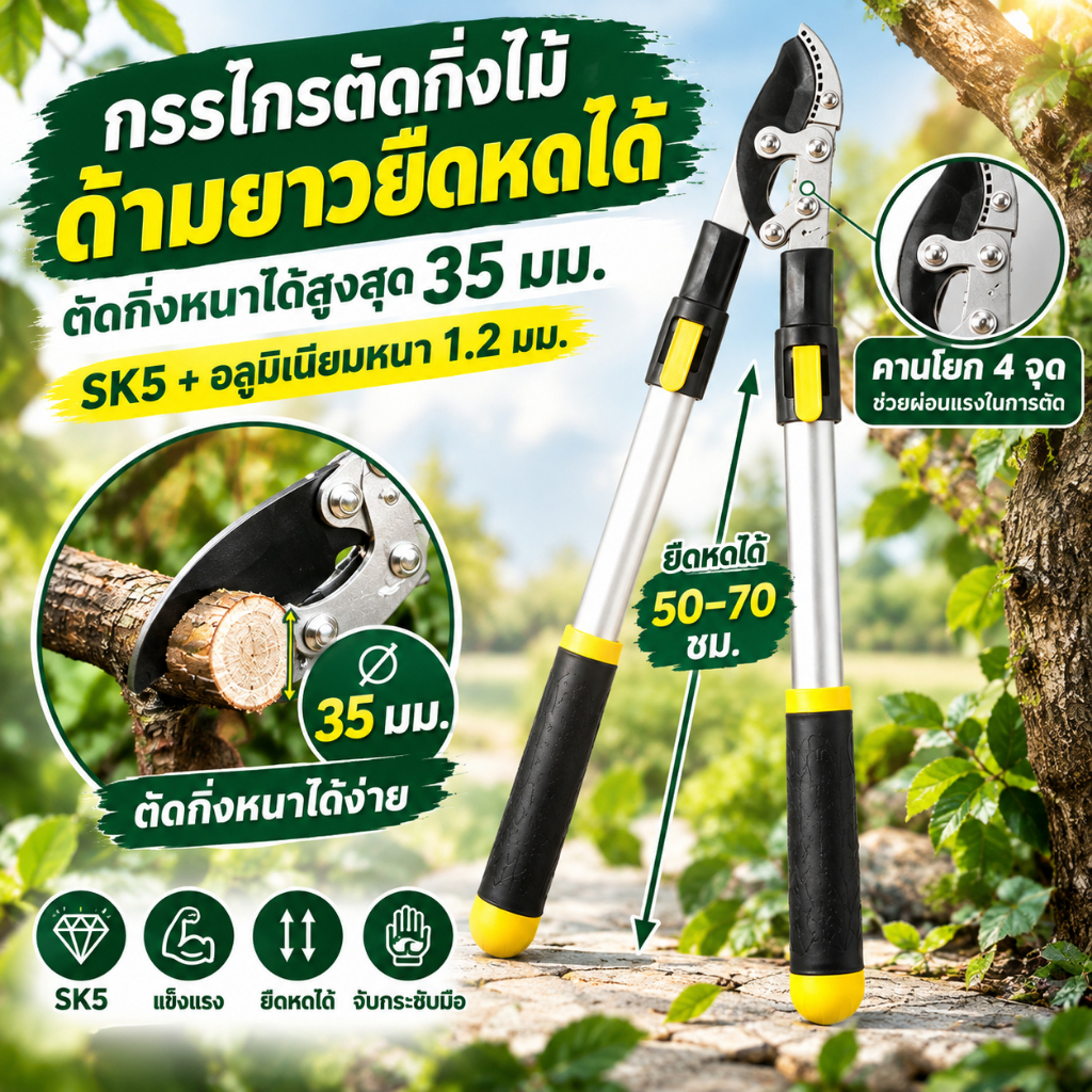 【COD】กรรไกรตัดกิ่งไม้ ด้ามยาวปรับความยาว 51-72 ซม ใบมีด SK5 แข็งแรง คมทน กรรไกรตัดกิ่งไม้ด้ามยาว กรรไกรตัดกิ่ง