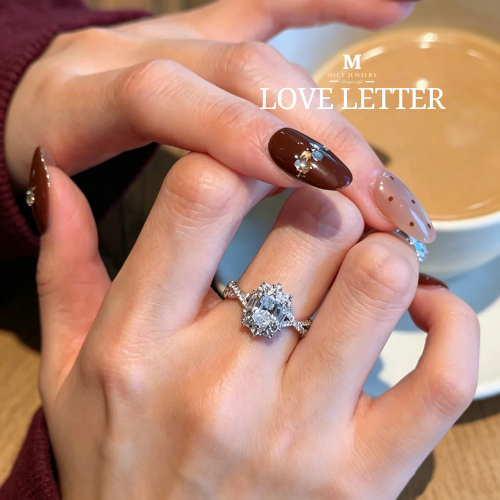 MEET แหวนเงิน love letter แหวนเงินแท้ แหวนผู้หญิง แหวนปรับขนาดได้ แหวนเรียบหรู แหวนแฟชั่น