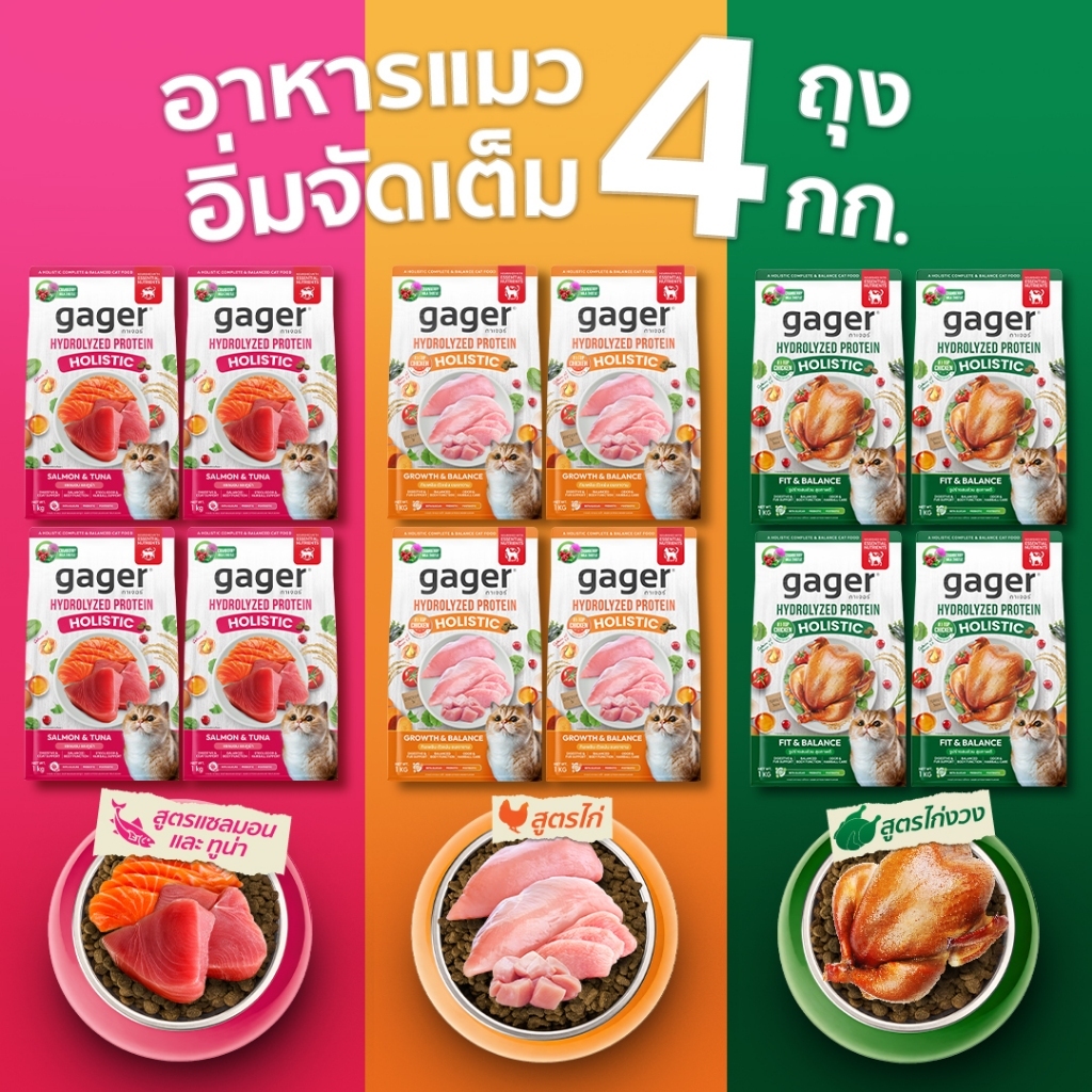(เซตจัดเต็ม4ถุง) Gager อาหารแมว กาเจอร์ โฮลิสติก เสริมวิตามิน เพื่อสุขภาพแมว (1กิโล4ถุงเลือกสูตร)