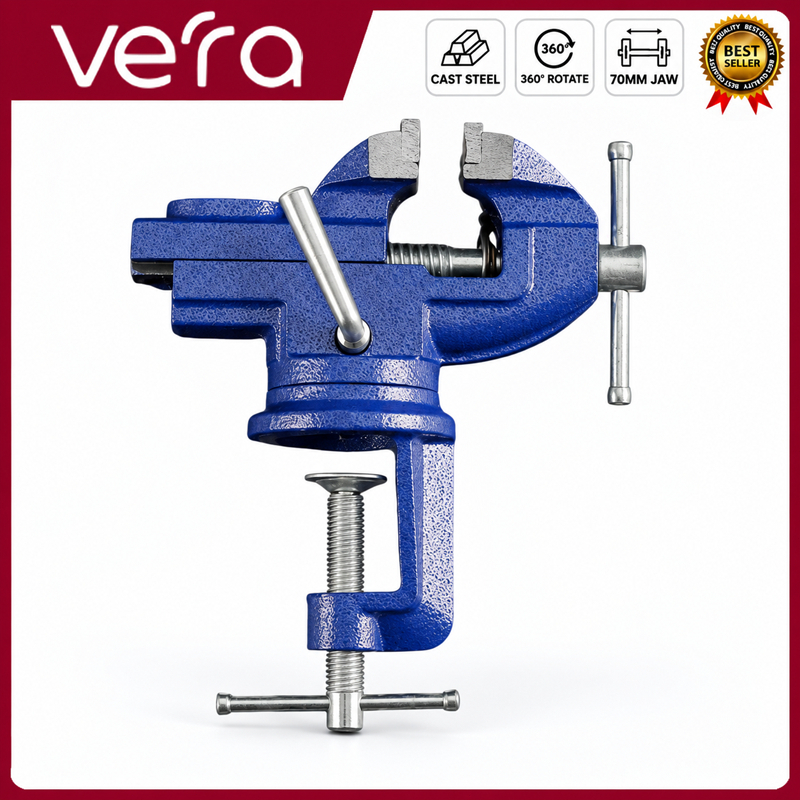 ปากกาจับชิ้นงาน 70mm ฐานหมุน 360 องศา ปากกาหนีบโต๊ะ Bench Vise สำหรับงาน DIY งานไม้ งานโลหะ