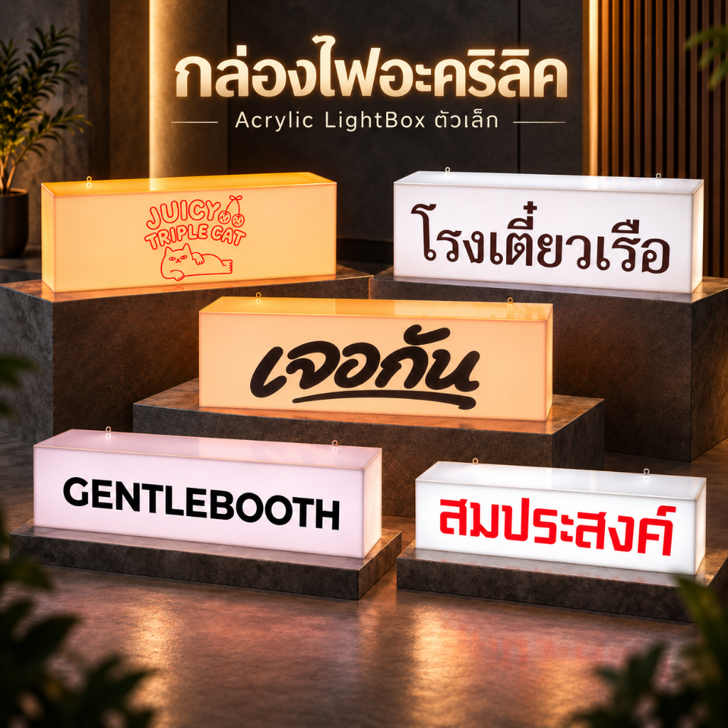 กล่องไฟอะคริลิค LED ป้ายไฟมินิมอล ตั้งโต๊ะ-หน้าร้าน พร้อมใช้งาน สำหรับคาเฟ่ ร้านอาหาร บาร์ ร้านเสริมสวย