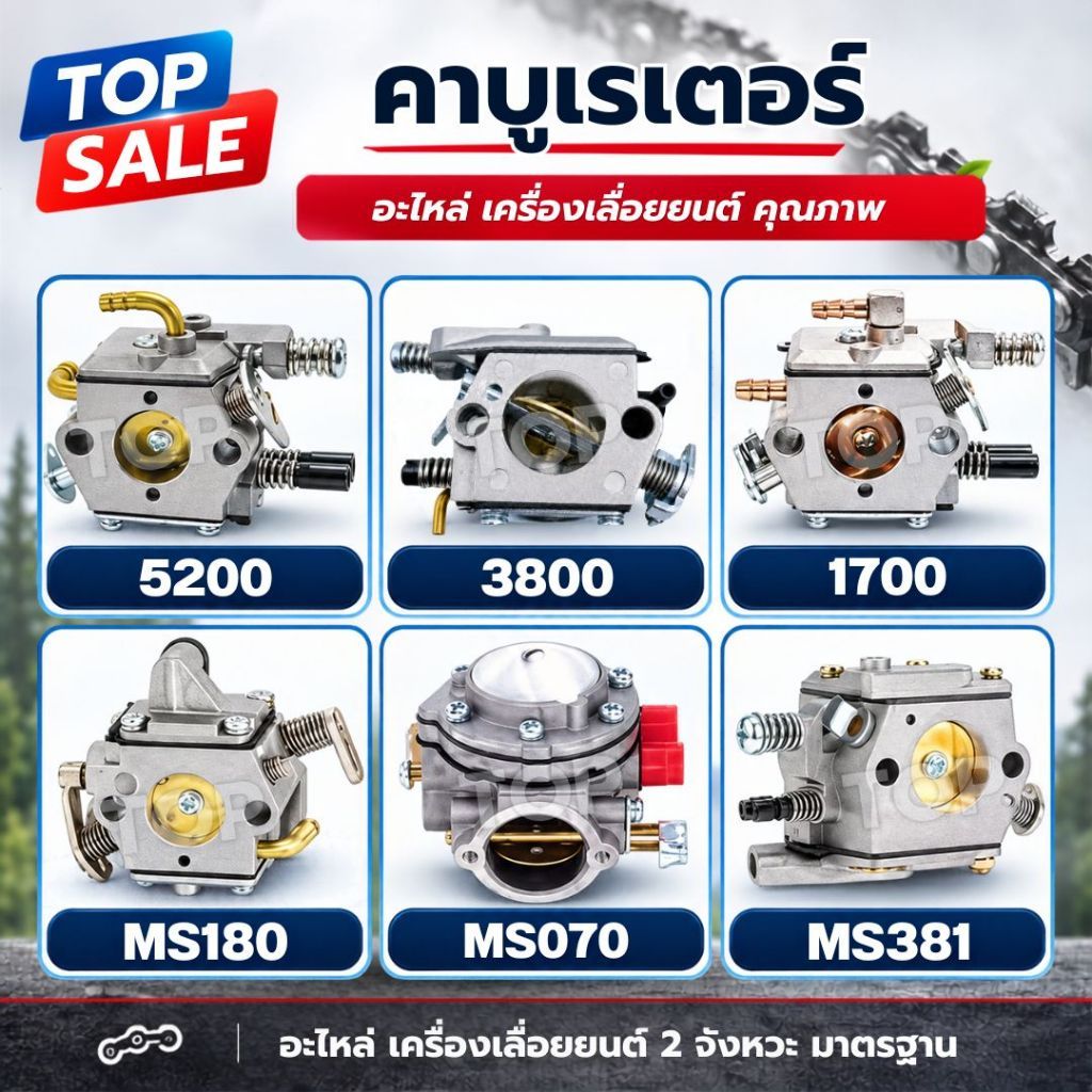 TOPSALE คาร์บู คาร์บูเรเตอร์ 3800 / 5200 / MS180 (TOP) คาร์บูเลื่อยยนต์ อะไหล่เลื่อยโซ่ยนต์ ใช้ได้ทุกยี่ห้อ