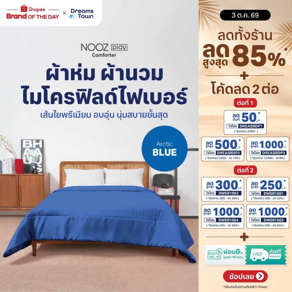 Nooz Play ผ้านวม ผ้าห่ม สัมผัสนุ่ม ไม่บาดผิว ทำจากผ้าไมโครฟิลด์ 100% ยืดหยุ่นสูง  รุ่น Comforter สีฟ้าเข้ม Arctic Blue
