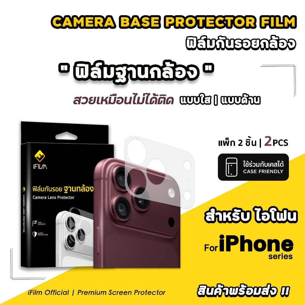 🔥iFilm ฟิล์มกันรอย ฐานกล้อง 2ชิ้น For iPhone duo 18promax 18pro 17promax 17pro 17 air ผิวใส / ผิวด้าน Lens Protection