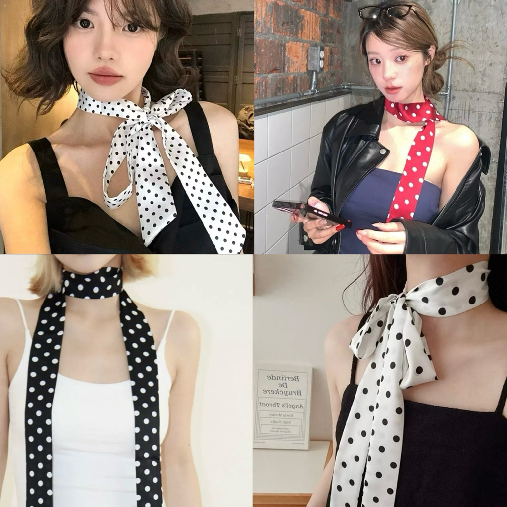 ผ้าพันคอผ้าไหมพิมพ์ลายจุด ผ้าพันคออินเทรนด์ แฟชั่นผ้าพันคอ