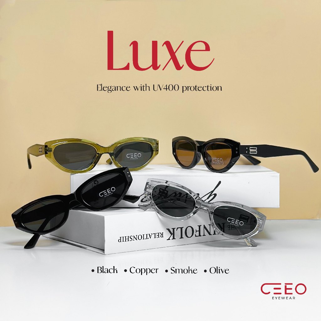 CEEO แว่นกันแดด รุ่น Luxe สไตล์โฉบเฉี่ยว ป้องกัน uv400 พร้อมกล่องและผ้าเช็ดแว่น  [ส่งจากไทย]