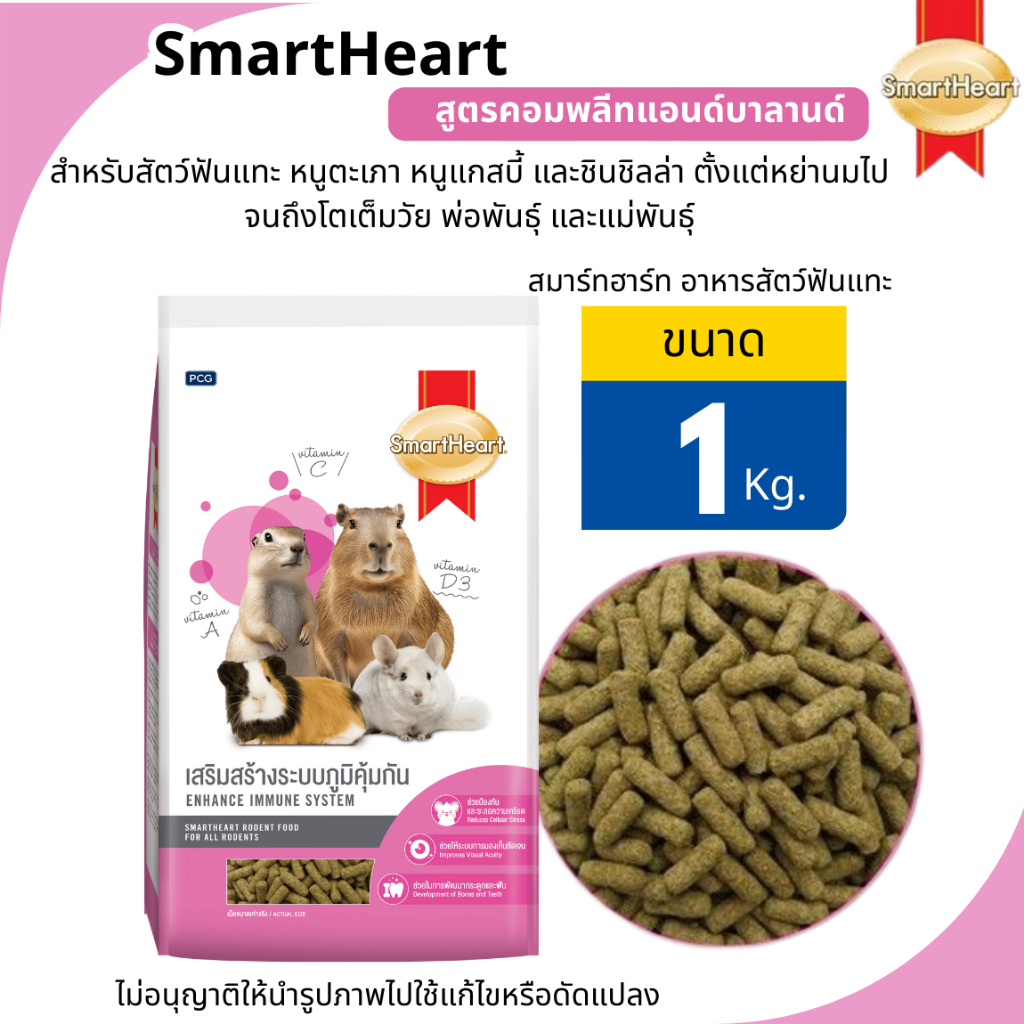 SmartHeart สมาร์ทฮาร์ท อาหารสัตว์ฟันแทะ - คอมพลีทแอนด์บาล สำหรับสัตว์ฟันแทะ หนูตะเภา หนูแกสบี้ และชินชิลล่า[ขนาด1Kg.]