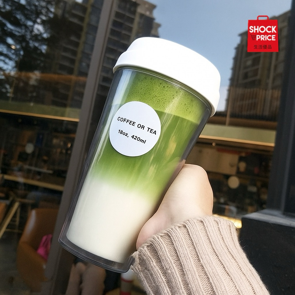 แก้วกาแฟ Tumbler พลาสติกใสหนา 2 ชั้น สไตล์เกาหลี แก้วมัทฉะใส