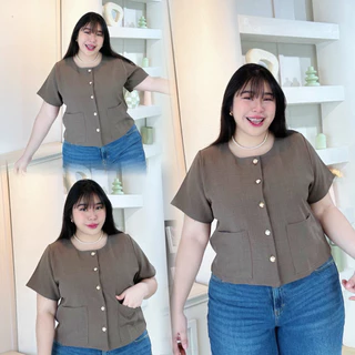 (T48 ผ้าฟลอร่า) เสื้อแขนสั้น กระเป๋าหน้า สำหรับสาวอวบ อก 38-52 ❌ไม่ต้องเผื่อไซส์นะคะ❌