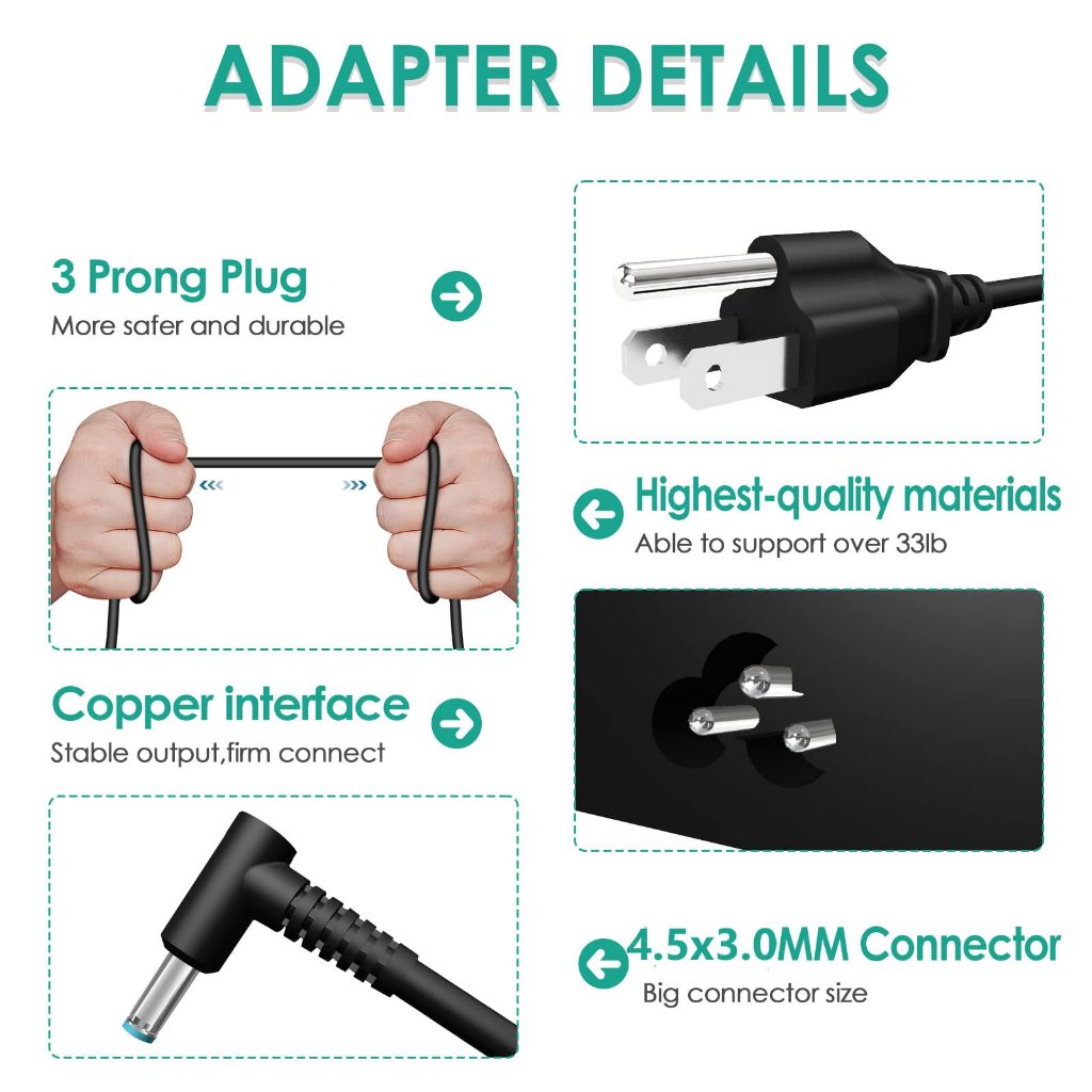 For HP สายชาร์จโน๊ตบุ๊ค อะเเดปเตอร์ ADAPTER 20V7.5A 150W 4.5*3.0mm Notebook Adapter power line สายไฟ - รูปที่ 3