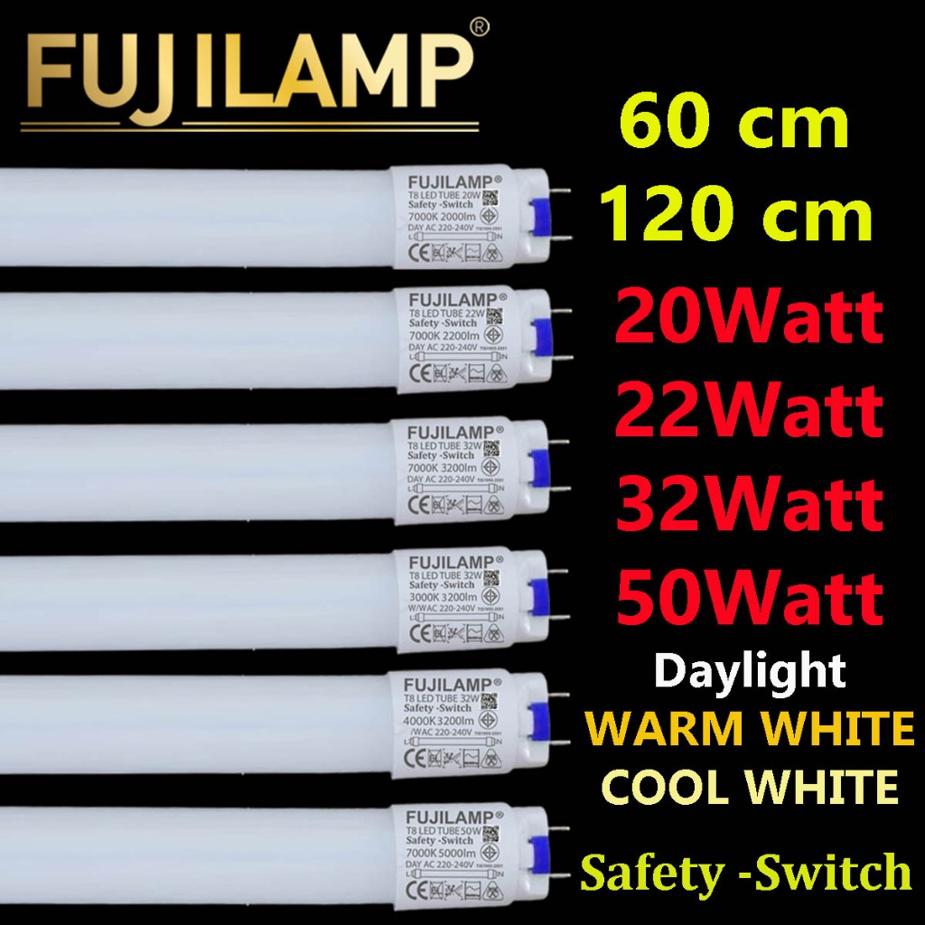 หลอดไฟ LED T8 ขั้วสวิตซ์แถบขาว Safety -Switch  ความยาว 60CM 20W /120cm 22W 32W 50W/ แสงสีขาว 7000K Daylight