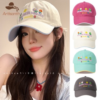 ส่งเร็ว💥หมวกเบสบอลปักดอกไม้ โดปามีน สไตล์เกาหลีน่ารักหวาน แฟ…