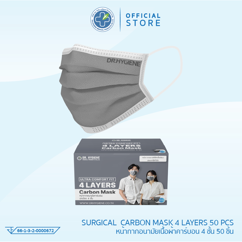[Official] Dr. Hygiene 4 layer Carbon Mask  หน้ากากอนามัยคาร์บอน ดร.ไฮจีน 4ชั้น [50ชิ้น/กล่อง]