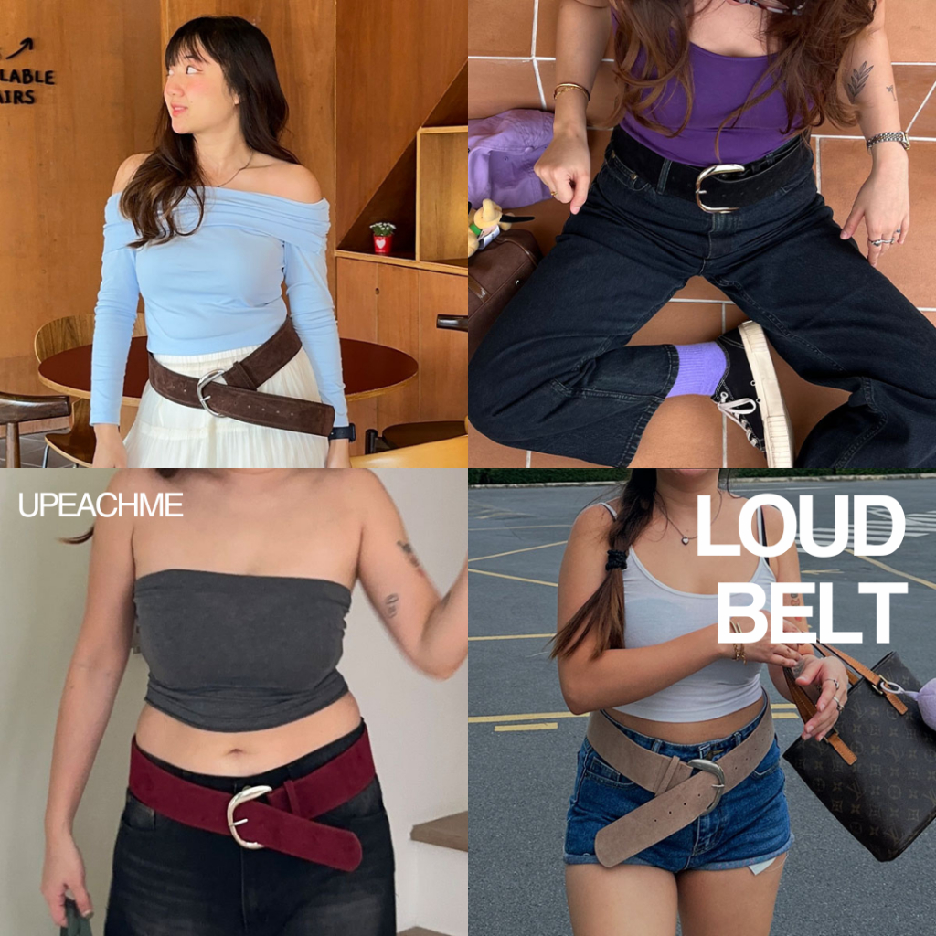 *พร้อมส่ง* Upeachme - Loud belt (เอว28-36") เข็มขัดหนังกลับเส้นใหญ่พิเศษ อะไหล่เงิน วัสดุพรีเมียม