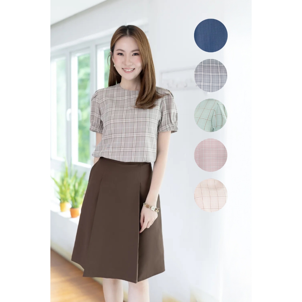 Narinari : MT3016 Puff Sleeve Blouse เสื้อคอปิด แขนตุ๊กตา