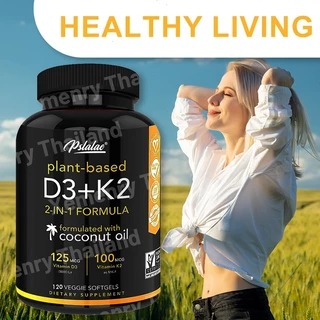 Pslalae - วิตามินขั้นสูง เสริมสร้างระบบภูมิคุ้มกัน วิตามิน D3 + K2! Sports Research วิตามิน K2 Plus D - แคปซูล