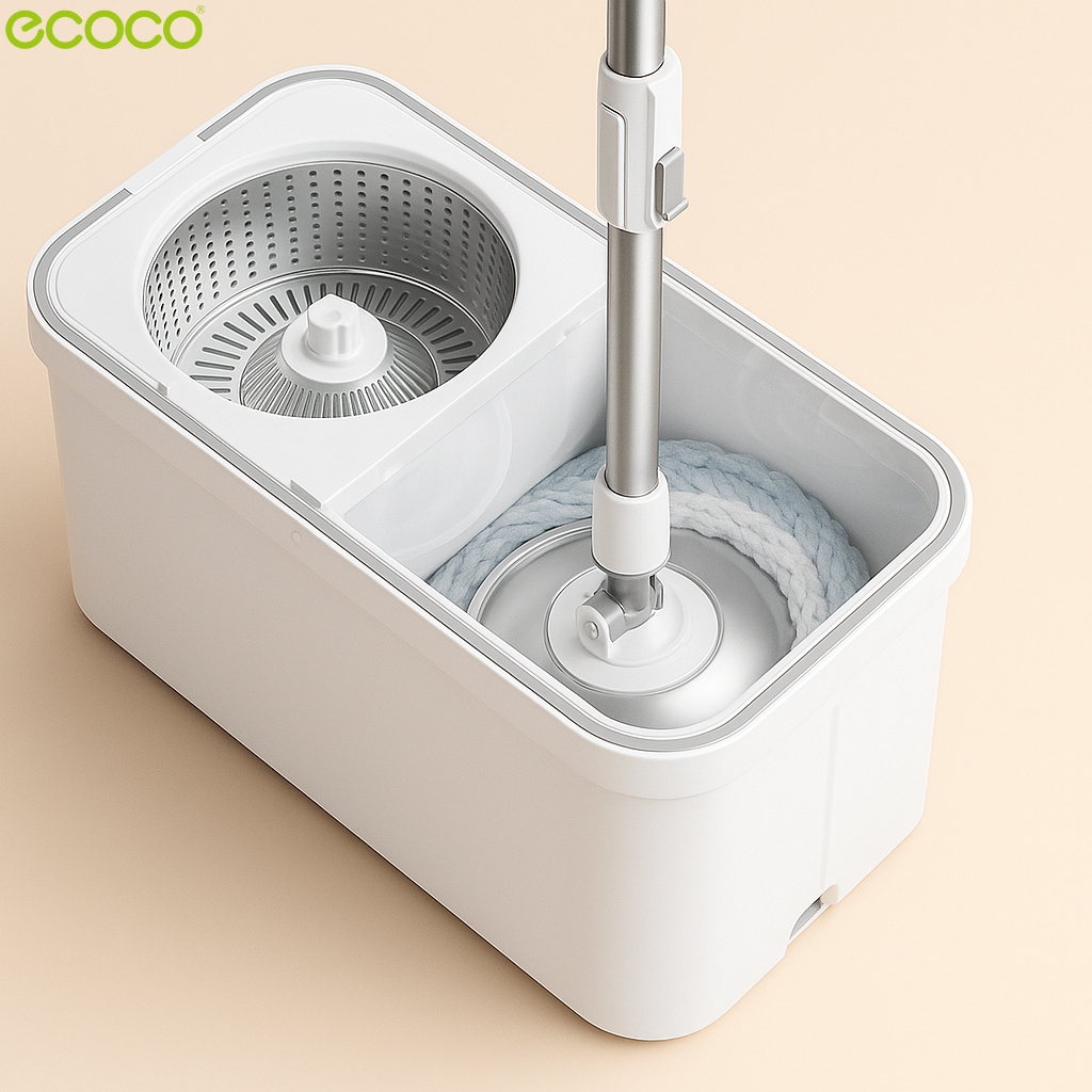 Ecoco ชุดไม้ถูพื้น ถังปั่นสแตนเลส อุปกรณ์ทำความสะอาดบ้าน ไม้ม็อบ+ผ้าม็อบม็อบไมโครไฟเบอร์