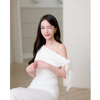 Pirunya - Long Dress 22 เดรสยาว ออกงาน ไหล่เดียว แขนกุด ผูกโบว์ ทรงสวย