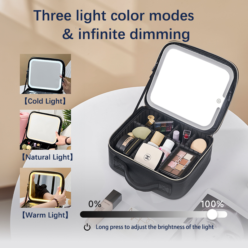 LED Makeup Bag กระเป๋าเครื่องสำอาง กระเป๋าช่างแต่งหน้า กระเป๋าแต่งหน้า พร้อมกระจก ไฟ LED ปรับได้ 3สี กันฝุ่น กันน้ำแบบพก