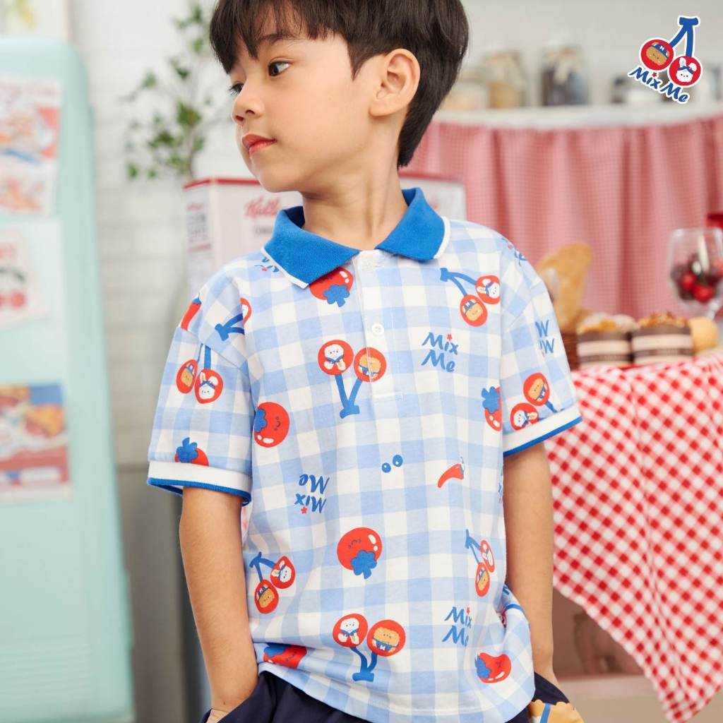 Mix Me เสื้อโปโล แขนสั้น ลายเชอรี่ ผ้า Single Jersey 100%Cotton เด็กชาย อายุ 1-7 ปี เสื้อผ้าเด็ก รุ่