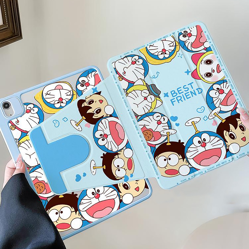 💥พร้อมส่ง💥เคสไอแพด Gen10 Gen12 Air8 Gen11 ที่ใส่ปากกา โดเรมอน เคสiPadหมุน 360° Air6 Air7 11/13 Air5