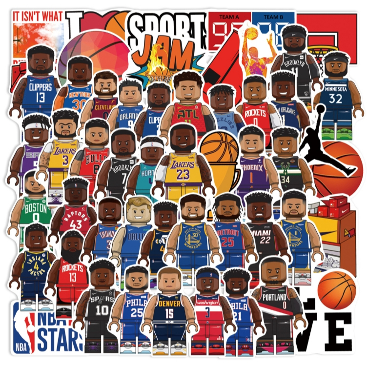NBA Lego Player Sticker สติกเกอร์ลายผู้เล่น Lego NBA ขายยกเซ็ท 50 ชิ้น