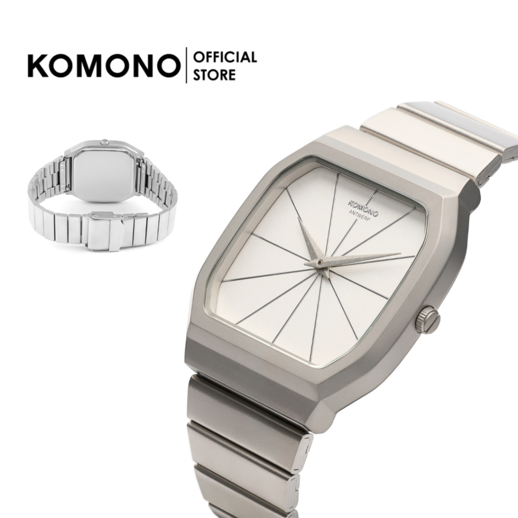 KOMONO Max Silver Moon นาฬิกาโลหะ หน้าปัดสี่เหลี่ยม นาฬิกาทำงาน/แฟชั่น ดูดี เรียบหรู