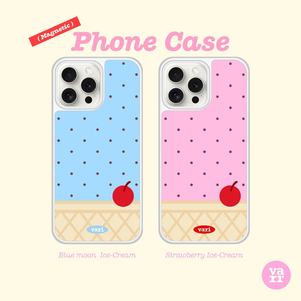 (พร้อมส่ง) Silver Phone Case Blue moon & Strawberry Ice- cream Magnetic (แม่เหล็ก) เคสไอโฟน เคสขอบเงิน