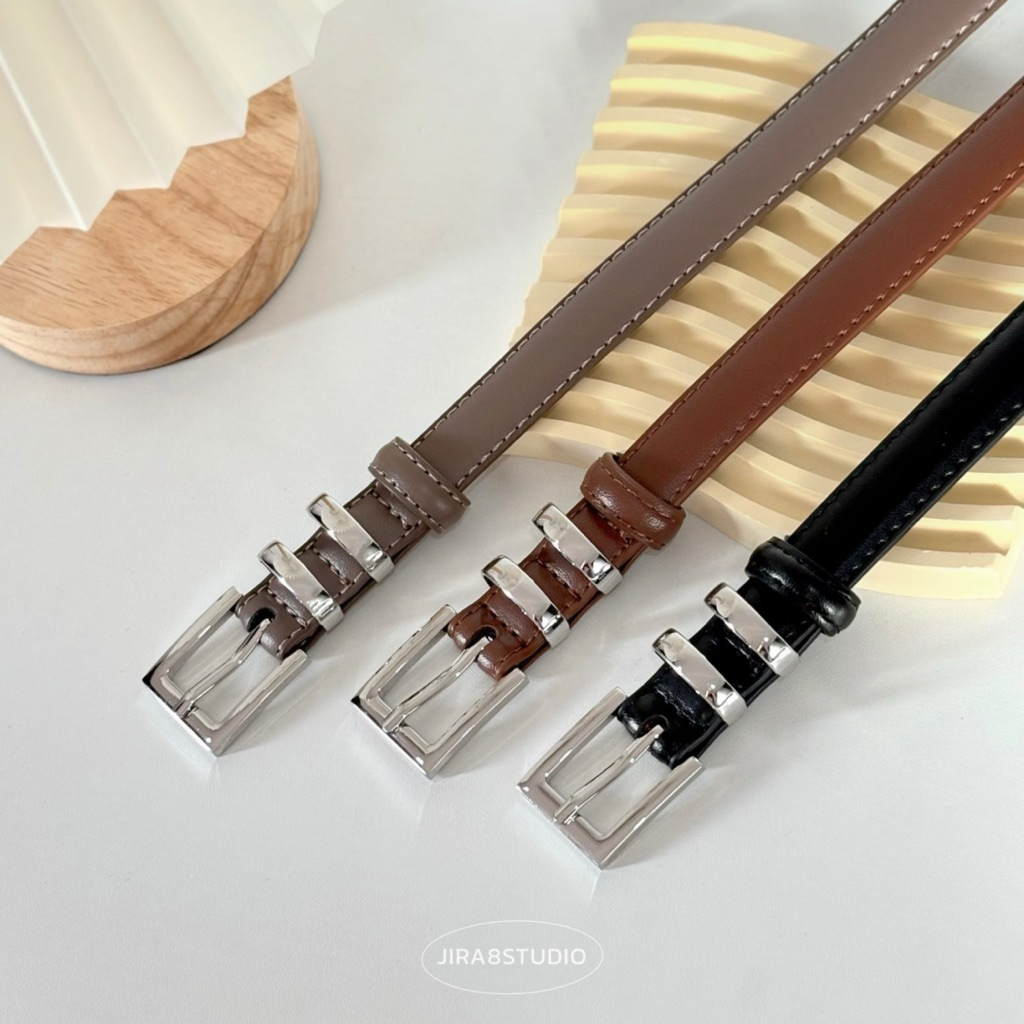 (ส่งจากไทย) NEW เข็มขัดหนังเส้นคู่ อะไหล่สีเงิน | Silver Duo Belt เข็มขัดผู้หญิง (มี Size ให้เลือก)