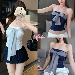 Rita พร้อมส่ง🍒เสื้อเกาะอกผู้หญิง เสื้อครอปทรงรัดรูป ดีไซน์เช…