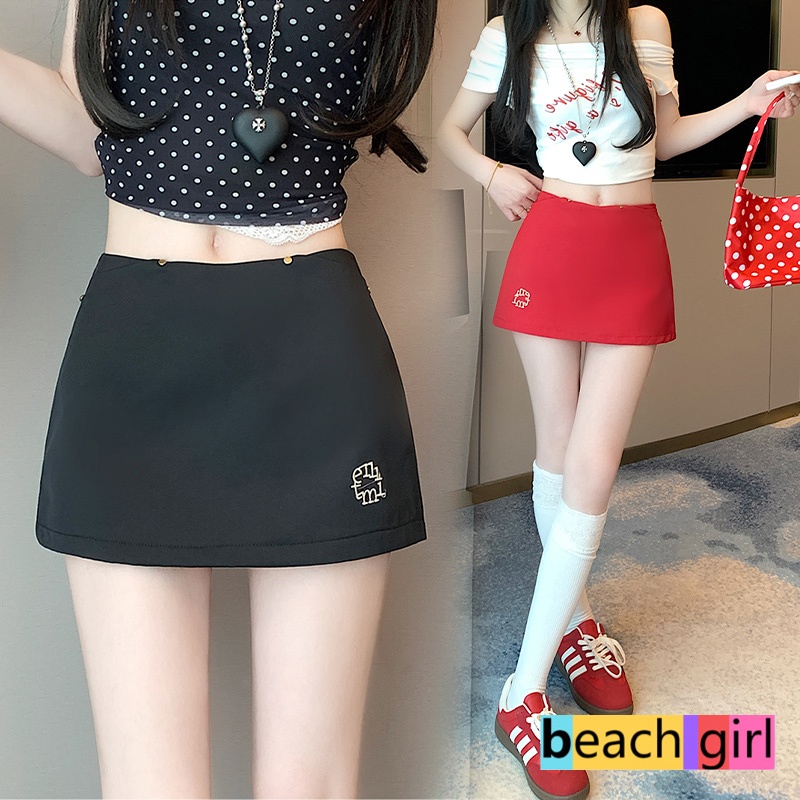 💗beachgirl💗กระโปรงสั้นชายหาด กระโปรงสั้นแฟชั่น ลายสก็อต น่ารัก เรียบง่าย พิมพ์ตัวอักษร มีหลายสี ผ้าคุณภาพสูง