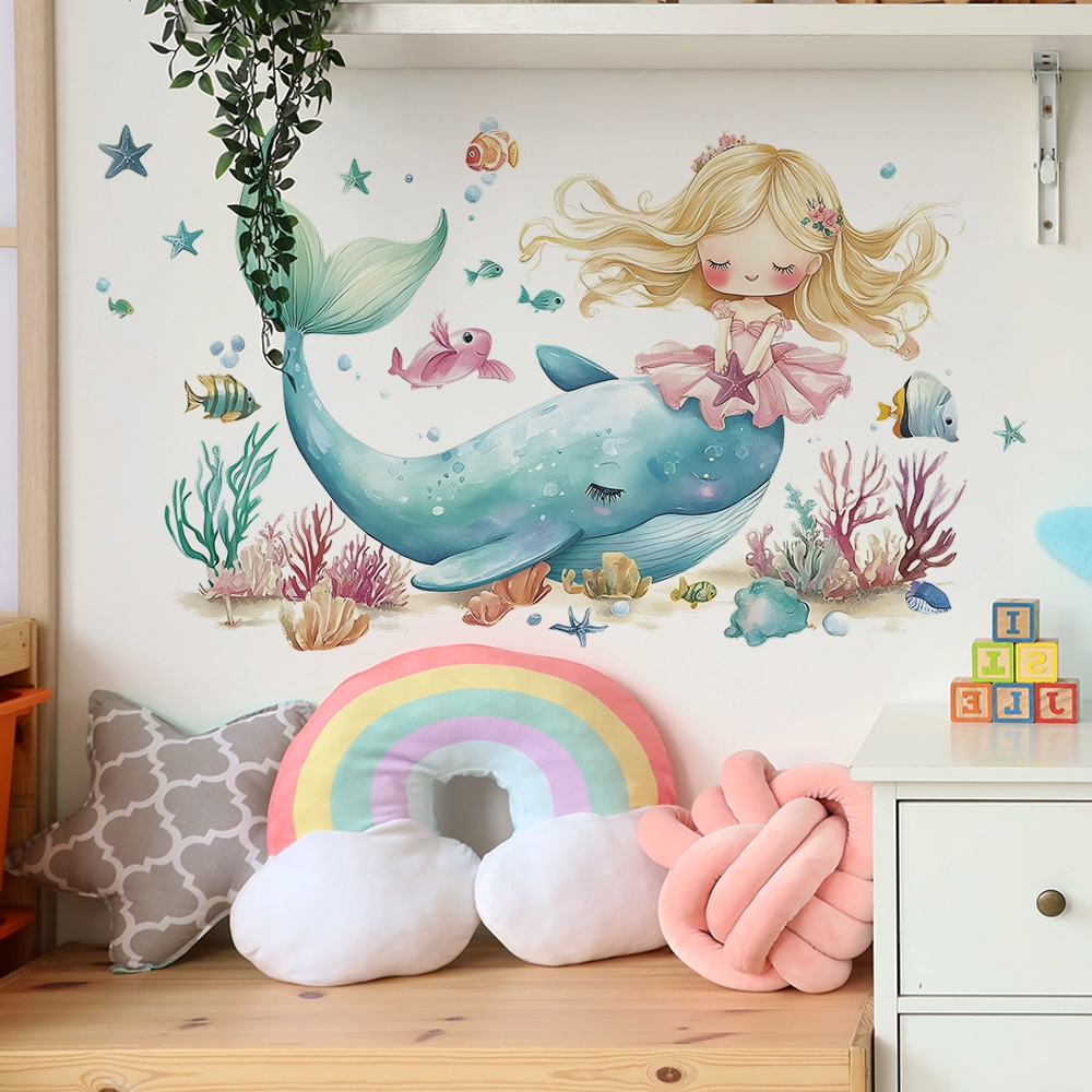 สติ๊กเกอร์ลายโลมา ลายการ์ตูน สําหรับติดตกแต่งผนังห้อง ตกแต่งห้องเด็ก สติ๊กเกอร์ติดผนัง ห้องเรียน FUN