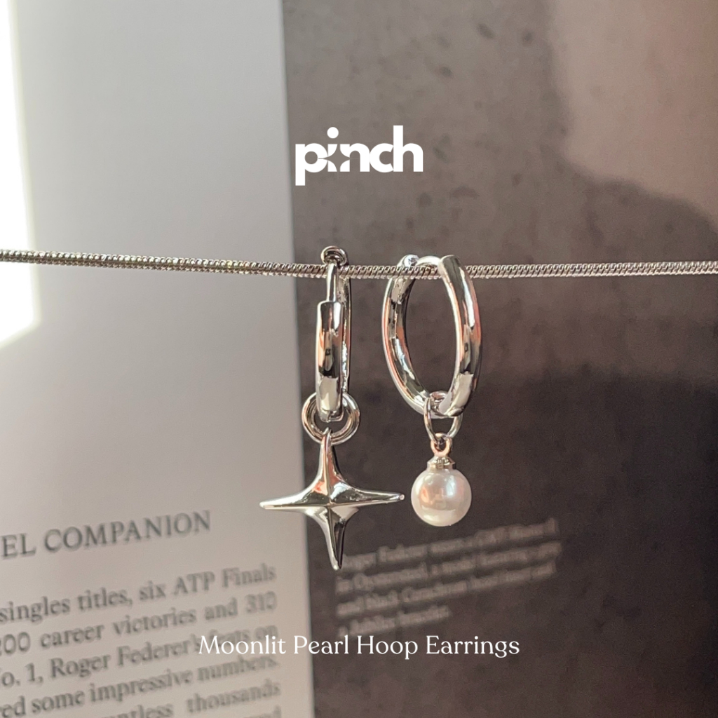 Pinch Moonlit Pearl Hoop Earrings ต่างหูห่วงดาวไข่มุก (Hole Size 10 mm)