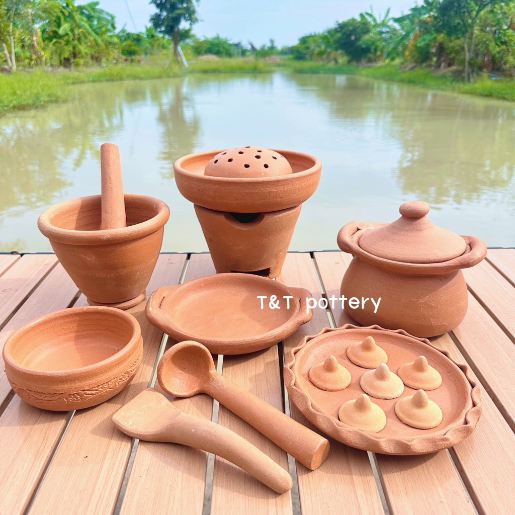 T229 ชุดของเล่นเด็กดินเผา ชุดเตาหมูกระทะ 9 รายการ ตัั้งไฟทำอาหารได้จริง