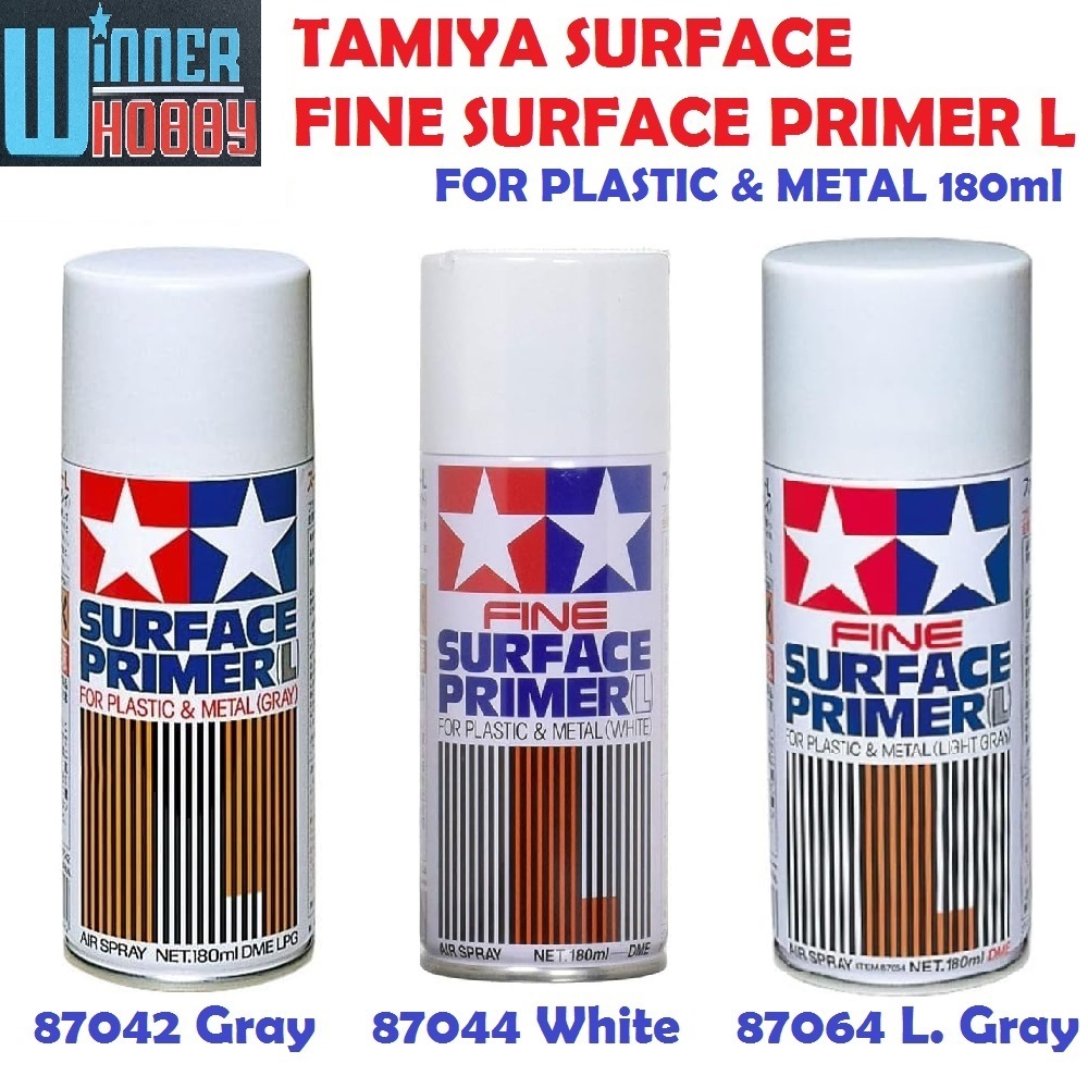TAMIYA สีรองพื้น SURFACE, FINE SURFACE PRIMER L FOR PLASTIC & METAL 87042 Gray,87044 White,87064 Light Gray180ml