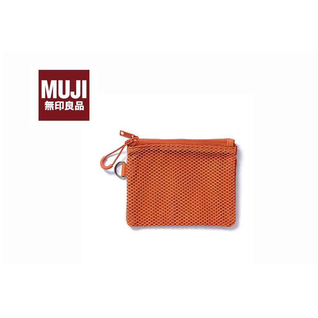 MUJI กระเป๋าใส่เหรียญ / กระเป๋าสตางค์ซิปใบเล็ก สีส้ม / น้ำเงินเข้ม แนวsport มีช่องซิปและตาข่าย มือสอ
