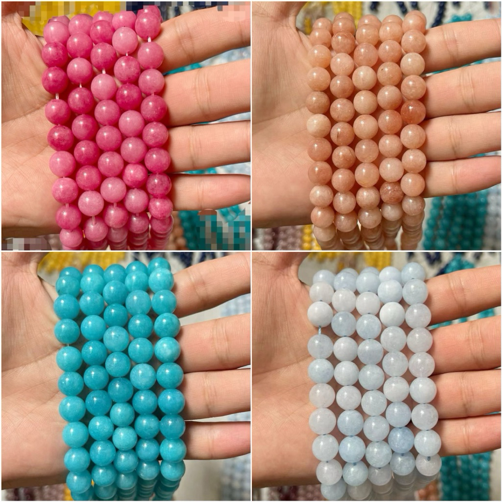 หินนำโชค 8มิล หยก ลาเวนเดอร์ สตอเบอรี่ แบบเส้นยาว47เม็ด