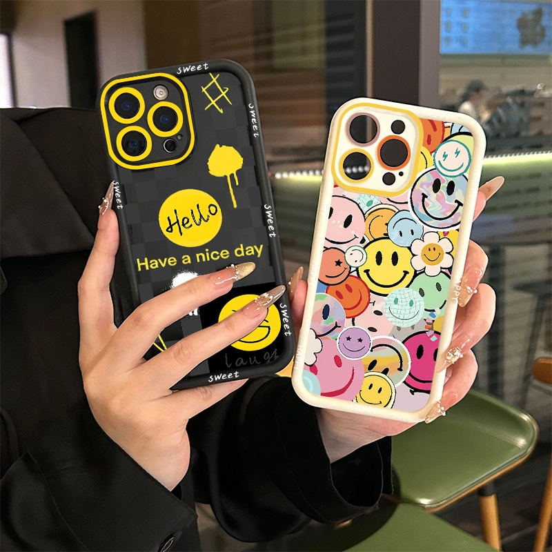 รอยยิ้มที่มีสีสันน่ารักใบหน้าดอกไม้กราฟิติอ่อน เคส For Realme C11 2021/C20 C21Y/C25Y C25/C12/C25s/Narzo20 C30/C30S C55