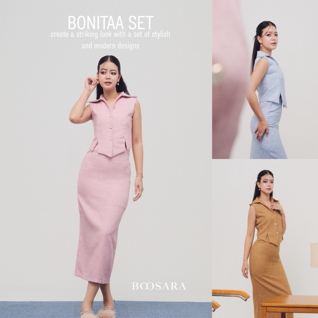 Bonitaa set 🍒✨ ชุดเซ็ตเสื้อ+กระโปรงทรงเอ ผ้าทวิตมีซับในทั้งเสื้อและกระโปรง - BSR C.