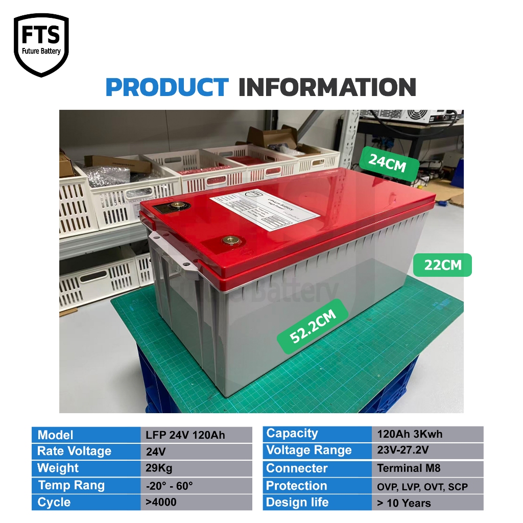 แบตลิเธียม 24V 120Ah รถบรรทุก 48V 62Ah Smart BMS LFP 24V 120Ah CATL