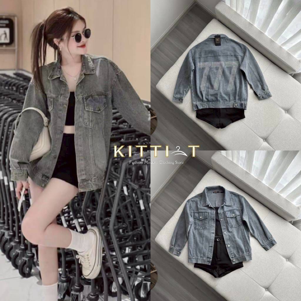 KITTI -T Set  (3) ชิ้น เสื้อ+กระโปรง+กางเกง ชุดแจ็คเก็ตยีนส์กับกางเกงดำแบบนี้ออกแนวเท่ ๆ