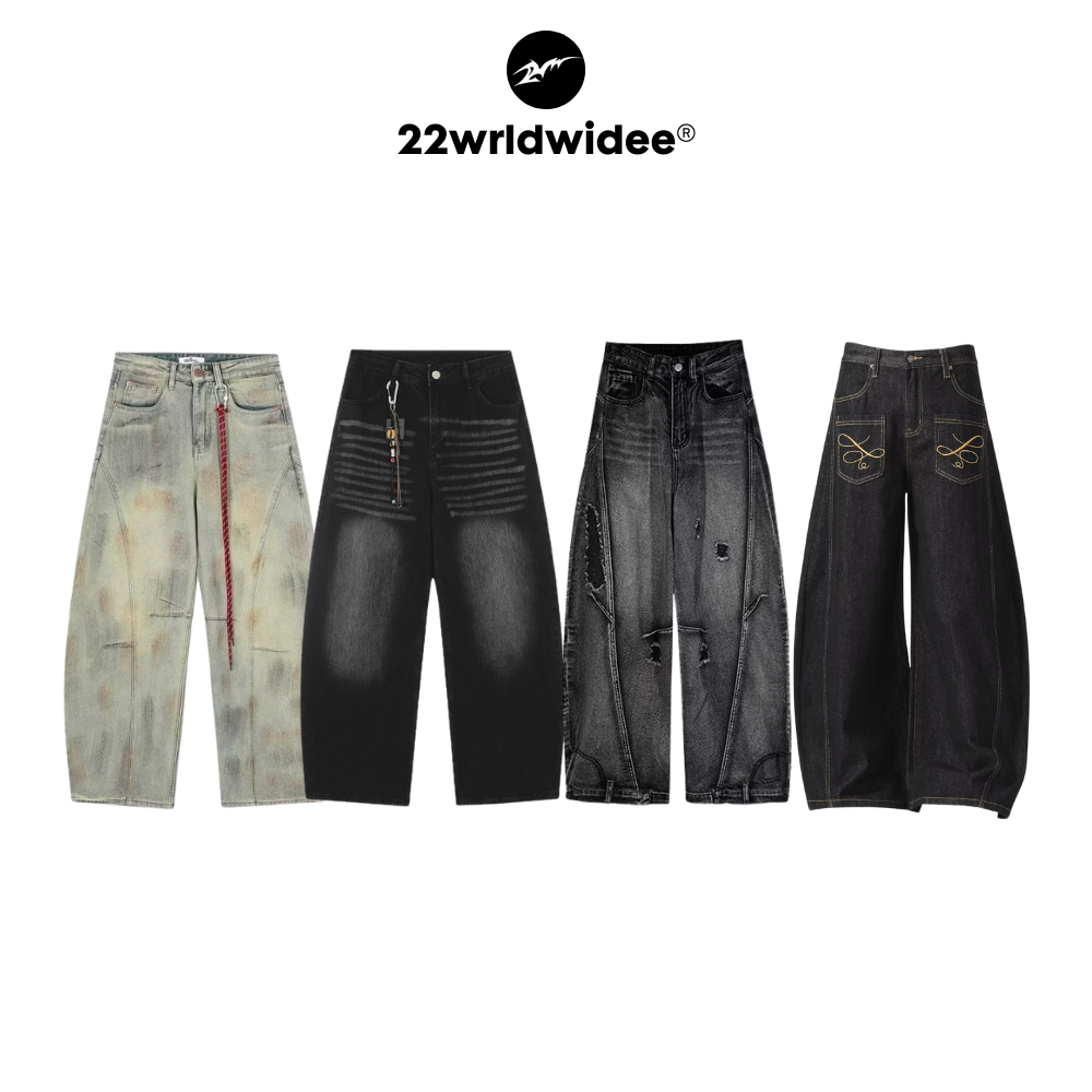 (🔥จัดส่งด่วน 1 วัน!) 22wrldwidee กางเกงยีนส์สายสตรีททรฃ baggy ตัวจริงของมันต้องมี (KR1750-KR1753)