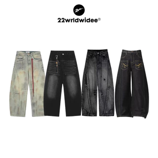 (🔥จัดส่งด่วน 1 วัน!) 22wrldwidee กางเกงยีนส์สายสตรีททรฃ baggy ตัวจริงของมันต้องมี (KR1750-KR1753)