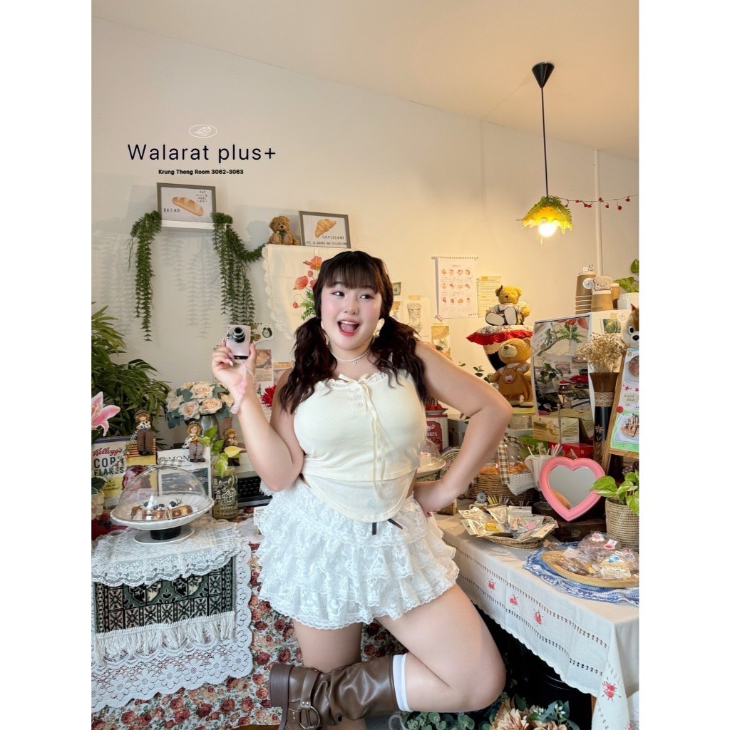💖กางเกงกระโปรง สาวอวบ walarat plus  ลูกไม้ระบายเป็นชั้น แต่งโบว์จิ๋วไม่เคยใส่