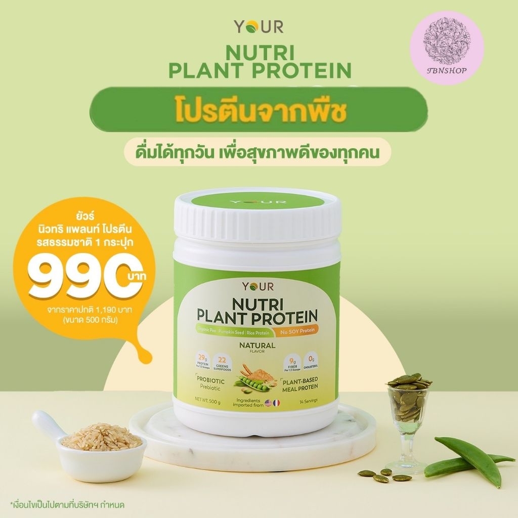 YOUR Nutri Plant Protein (ยัวร์ นิวทริ แพลนท์ โปรตีน)  เครื่องดื่มโปรตีนพืช รสธรรมชาติ ขนาด 500 กรัม