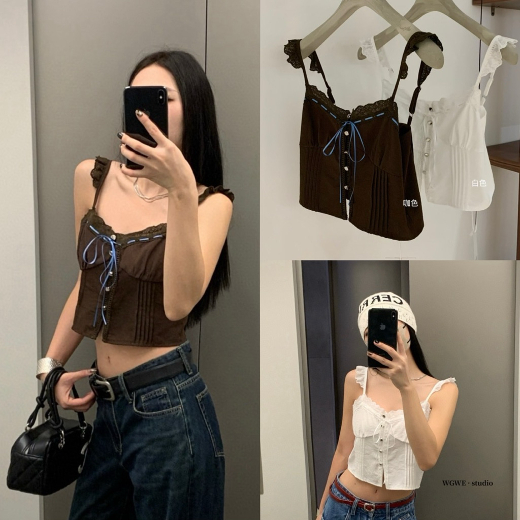 6848# เสื้อแขนระบาย กระดุมหน้าเนื้อผ้าดี ทรงสวย  TAG:WG.WE 🇰🇷