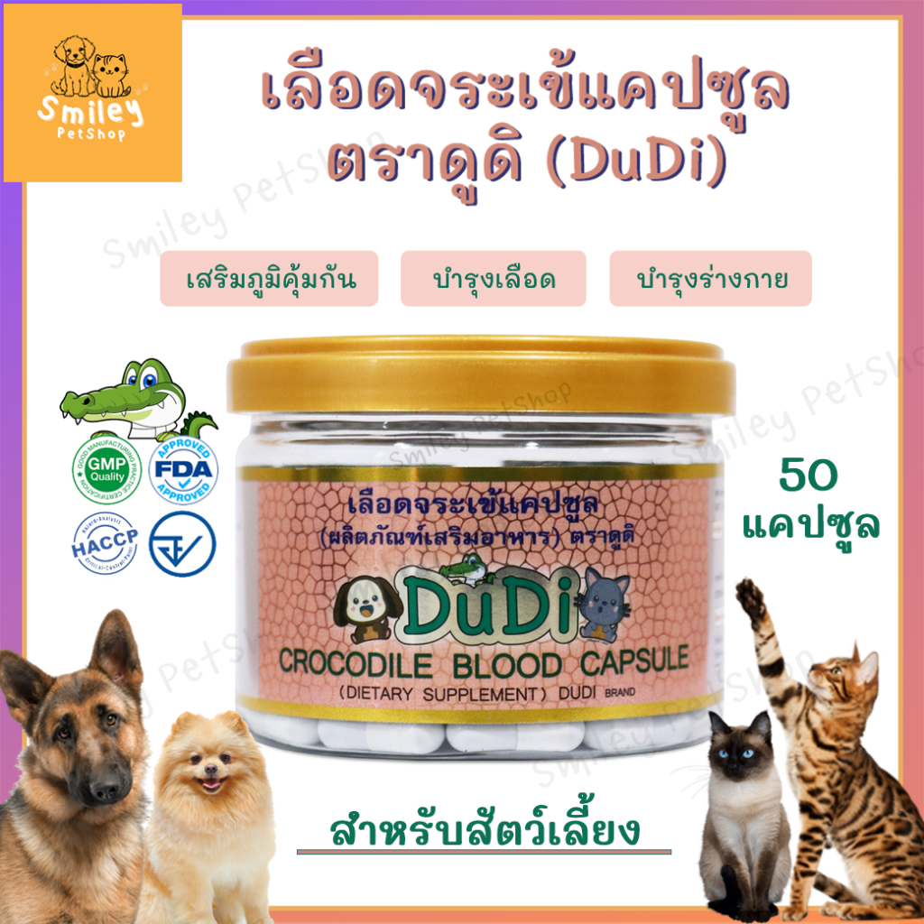 เลือดจระเข้แคปซูล ตราดูดิ (DuDi) 50 แคปซูล สำหรับสัตว์เลี้ยง สุนัข แมว งานวิจัย ม.เกษตร ของแท้!