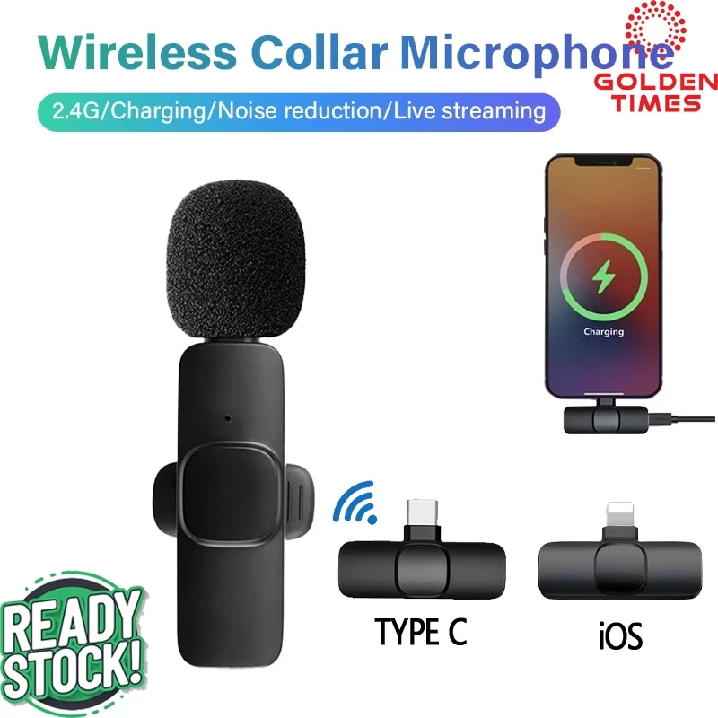 ไมโครโฟนไร้สาย   Wireless Microphone   แบบพกพา ใช้สําหรับสมาร์ทโฟน ไมค์ไร้สายหนีบเสื้อ ไมค์หนีบปกเสื้อ