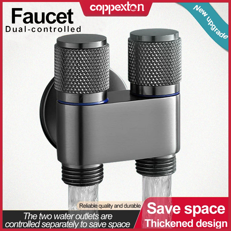 COPPEXTONอลูมิเนียมอัลลอยด์ 2 Way One-in วาล์วมุมสองทางสําหรับห้องน้ําเครื่องซักผ้าระเบียงสองหัวน้ําประปาอุปกรณ์ห้องน้ํา