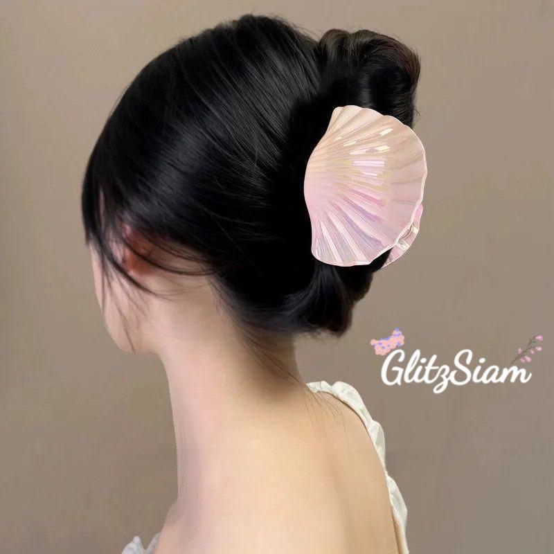 Glitzsiam🐚🐚กิ๊บติดผมทรงเปลือกหอยใหม่ เครื่องประดับผมสีออมเบรสำหรับผู้หญิง สองขนาด (ใหญ่และเล็ก) หลากสีสัน .
